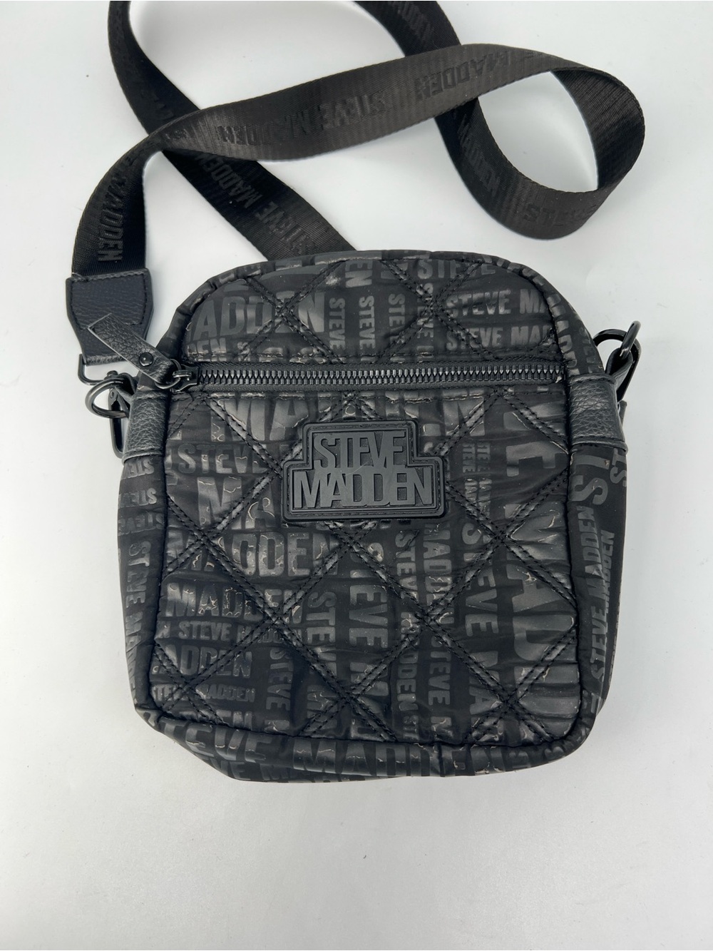 Steve Madden Black Quilted Logo Crossbody Messenger